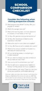 School Comparison Checklist provided by Taylor College